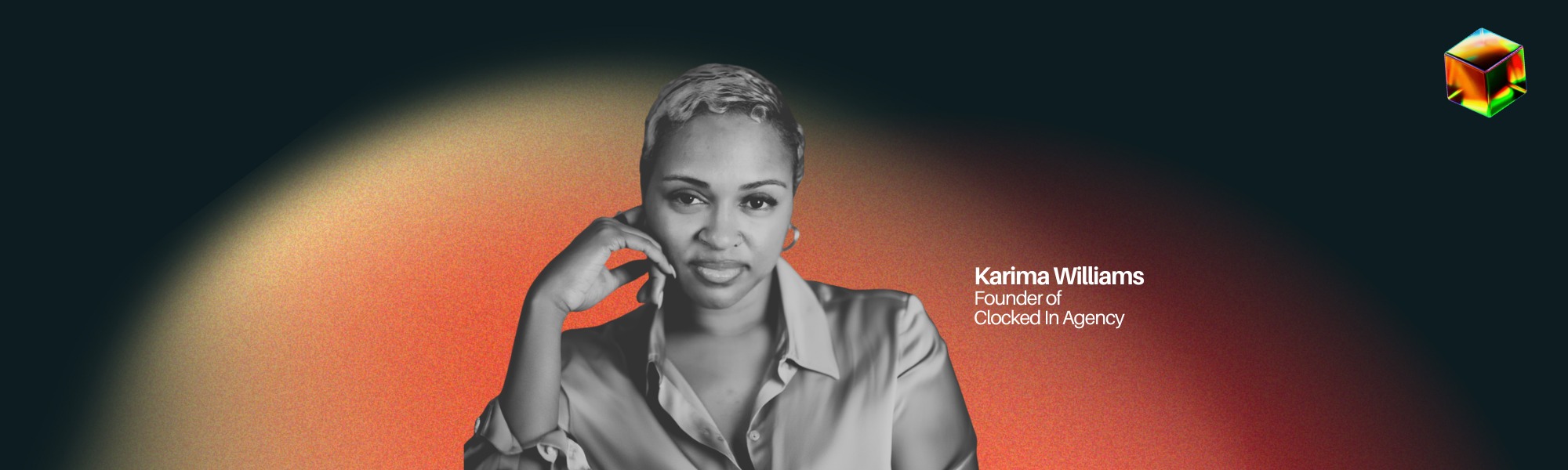 Karima Williams, founder of Clocked In Agency, pictured on her Vibe Summit speaker card.